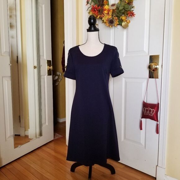 NAVY BLUE FIT N FLARE DRESS - Picture 1 of 6